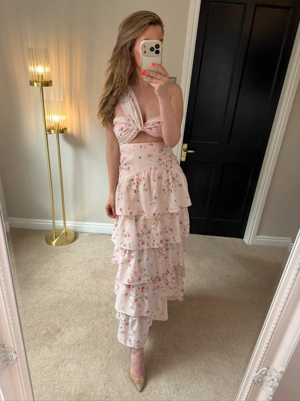 Anne Louise Boutique Touch of Rose Pink Floral Tiered Maxi 8