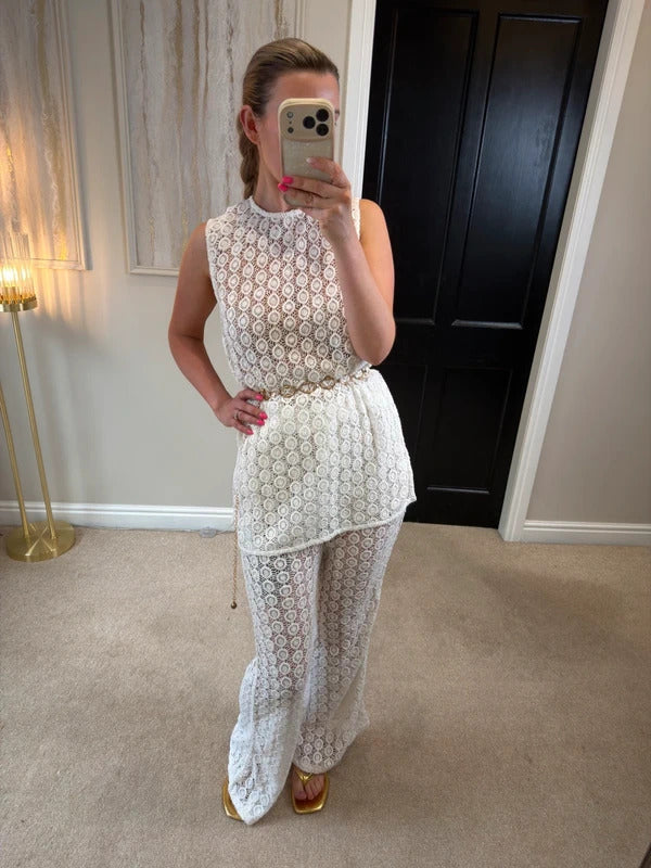 Vita Grace White Sheer Lace Co Ord One Size
