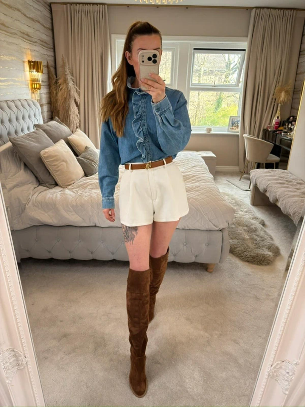 H&M Denim Frill Shirt XS