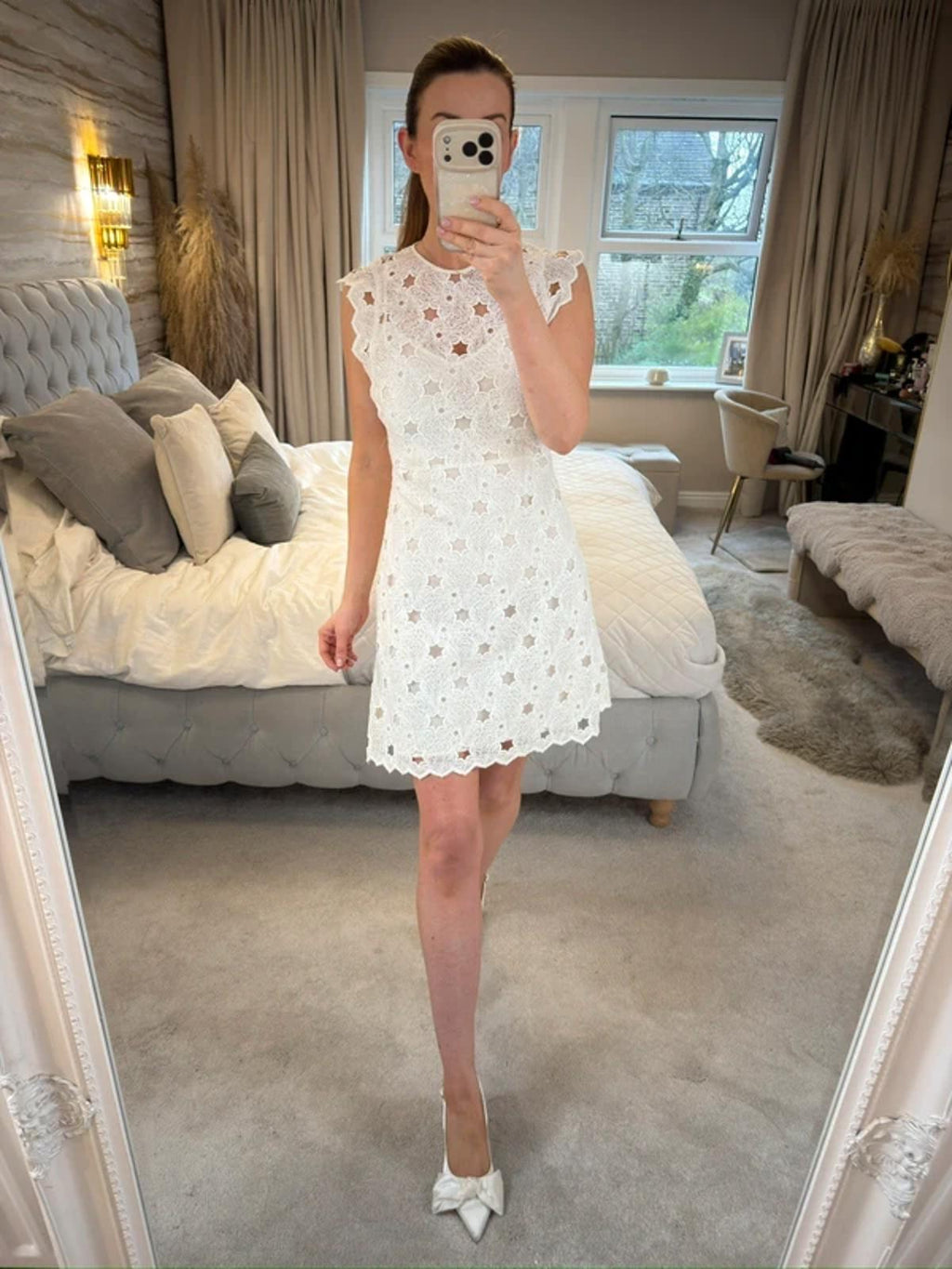 Zara White Lace Star Mini Dress Small