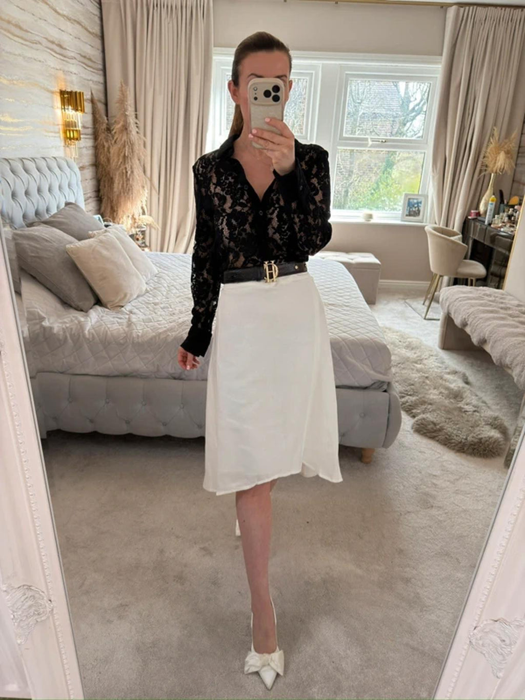 M&S White Linen Blend Dip Hem Midi Skirt 12