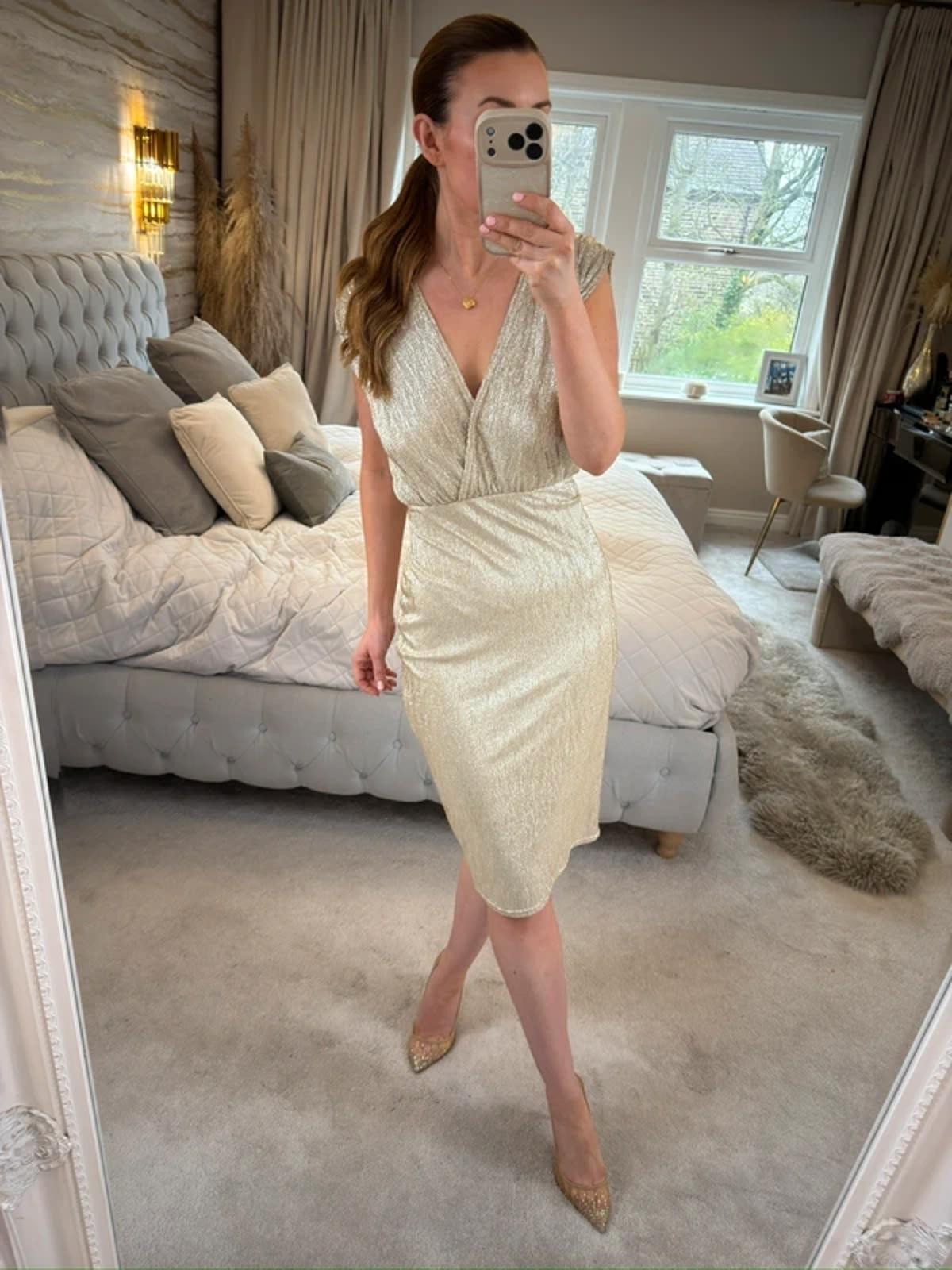 Rare London Gold Metallic Midi Dress 12