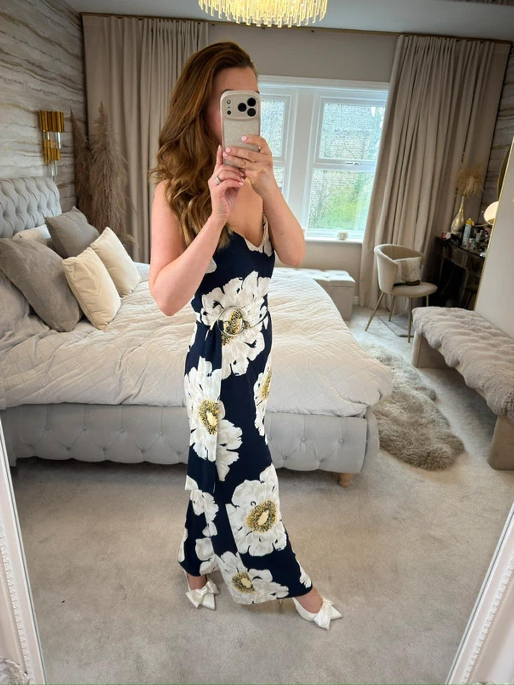 ⭐ Warehouse Navy Floral Belted Wide Leg Jumpsuit 8