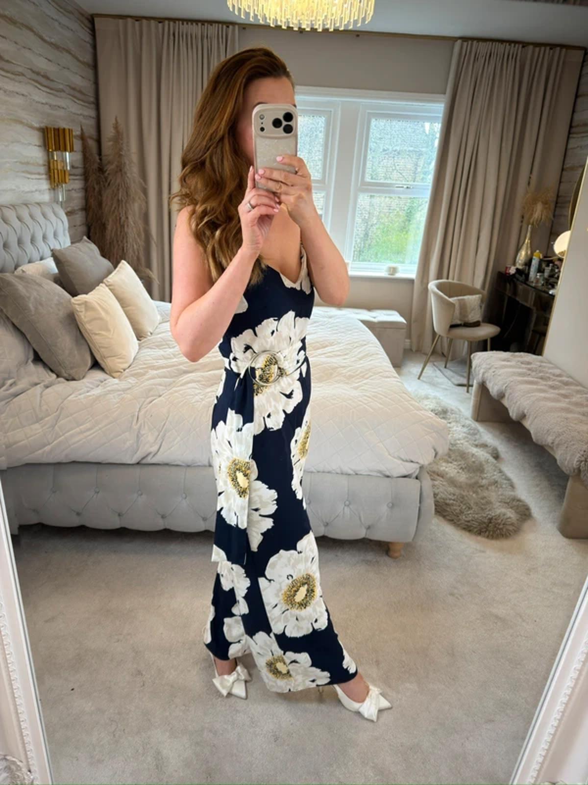 ⭐ Warehouse Navy Floral Belted Wide Leg Jumpsuit 8