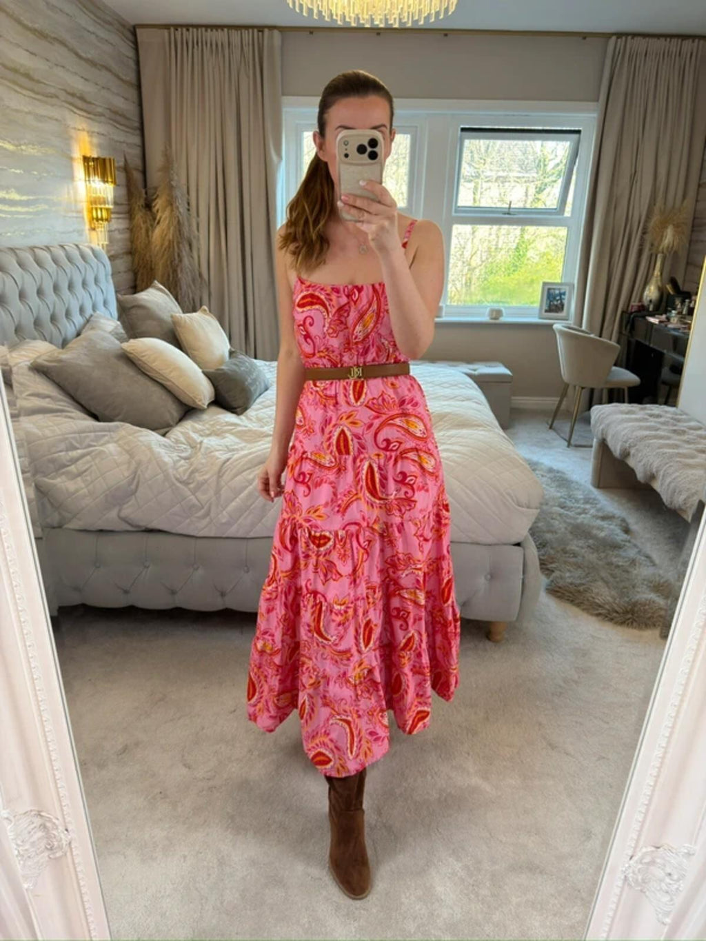 ⭐ Next Pink & Yellow Paisley Midi Dress Petite 10