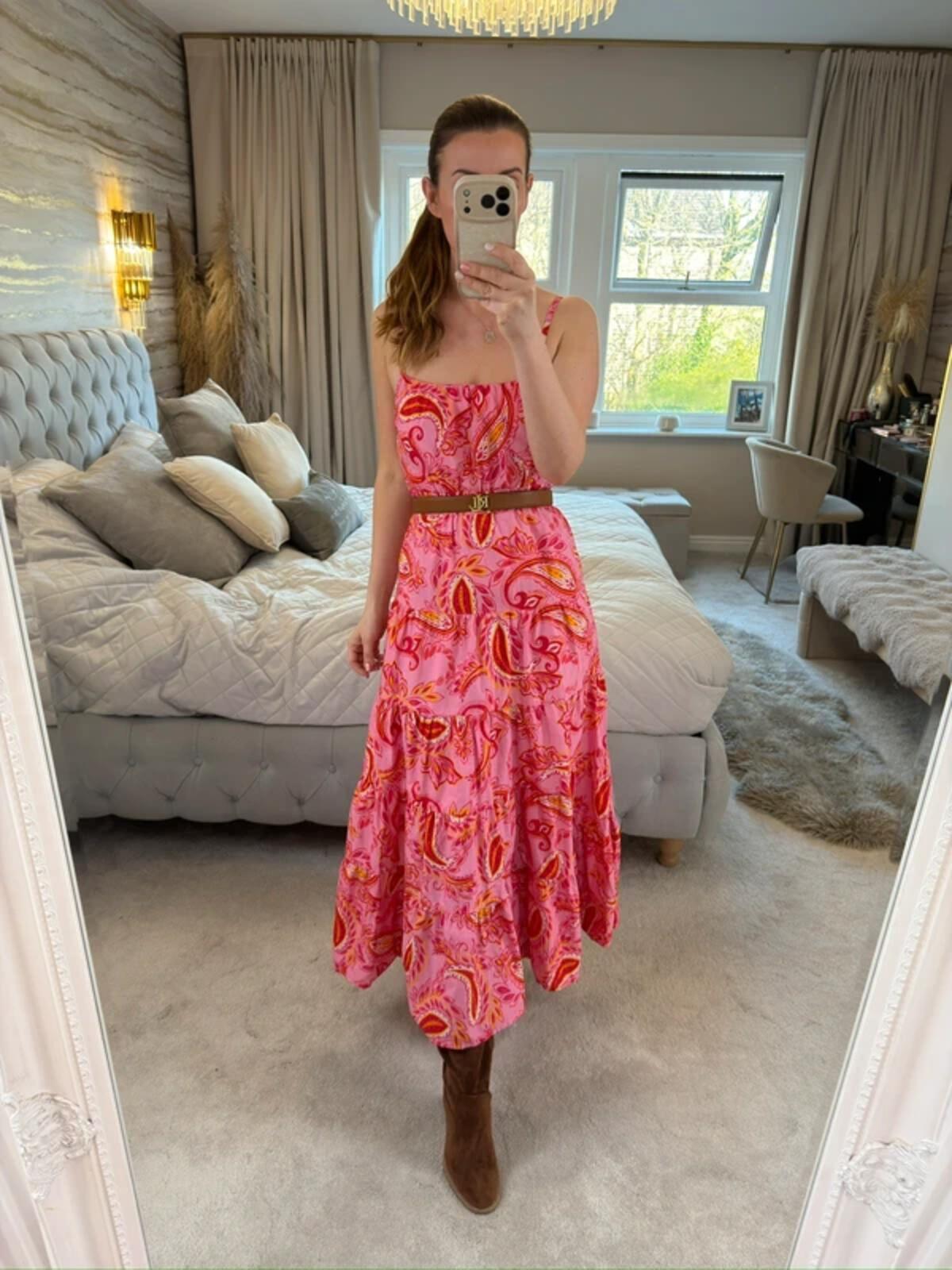 ⭐ Next Pink & Yellow Paisley Midi Dress Petite 10