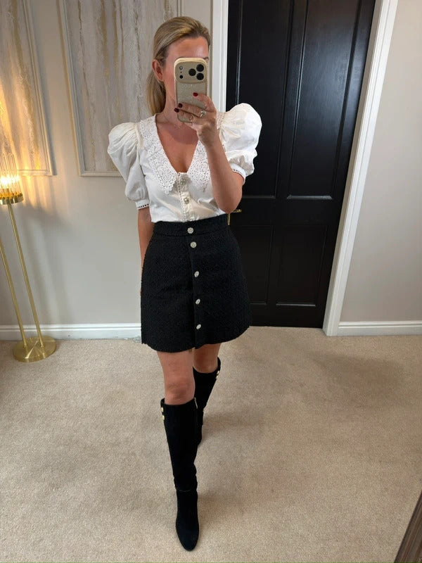H&M Black Tweed Diamanté Skirt 12