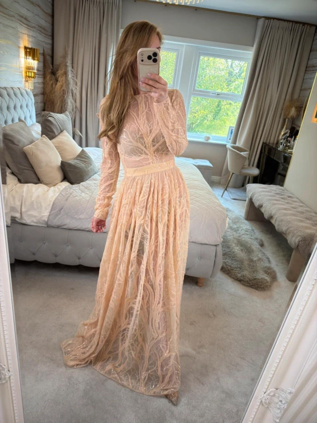 House of CB Lucya Nude Sheer Evening Dress XS