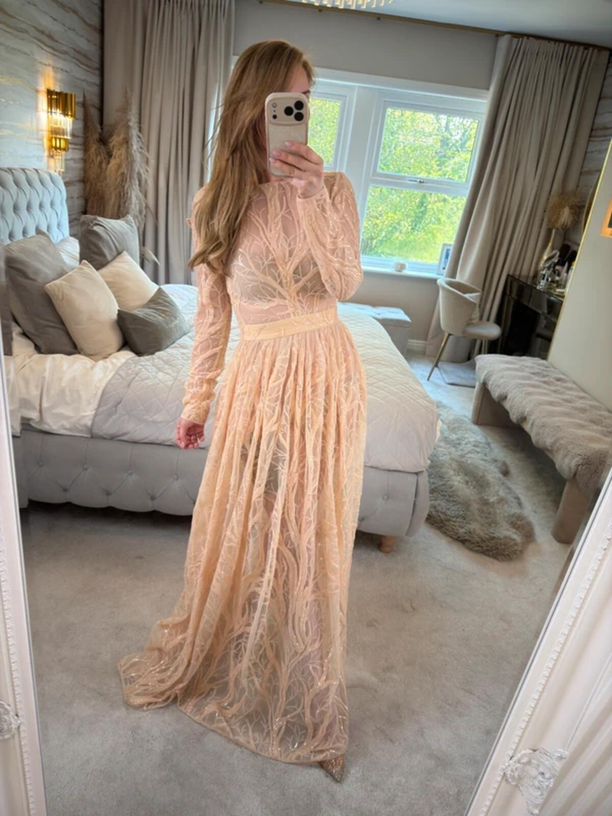 House of CB Lucya Nude Sheer Evening Dress XS