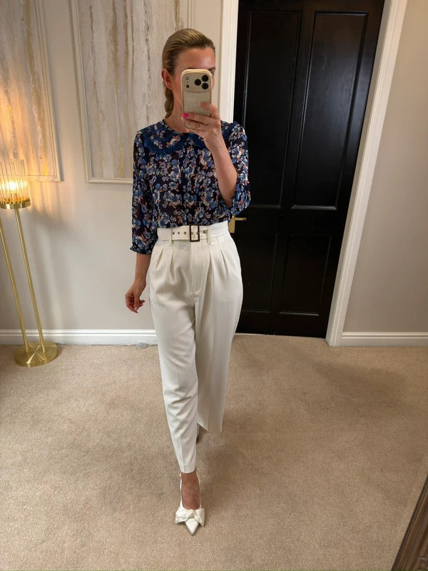 River Island Semi Sheer Blue Floral Lace Collared Blouse 12