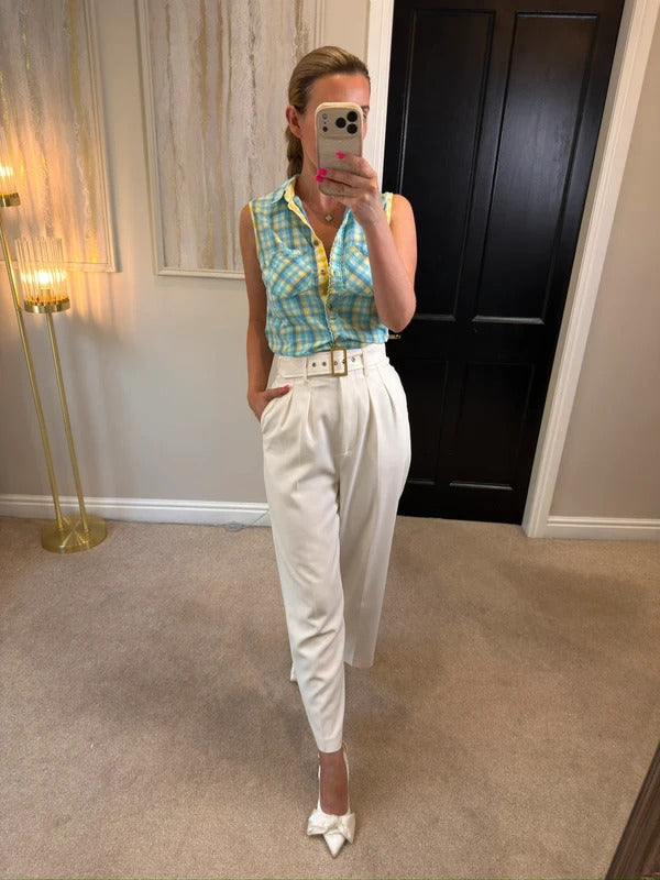 TU Blue & Yellow Gingham Tie Front Blouse 8