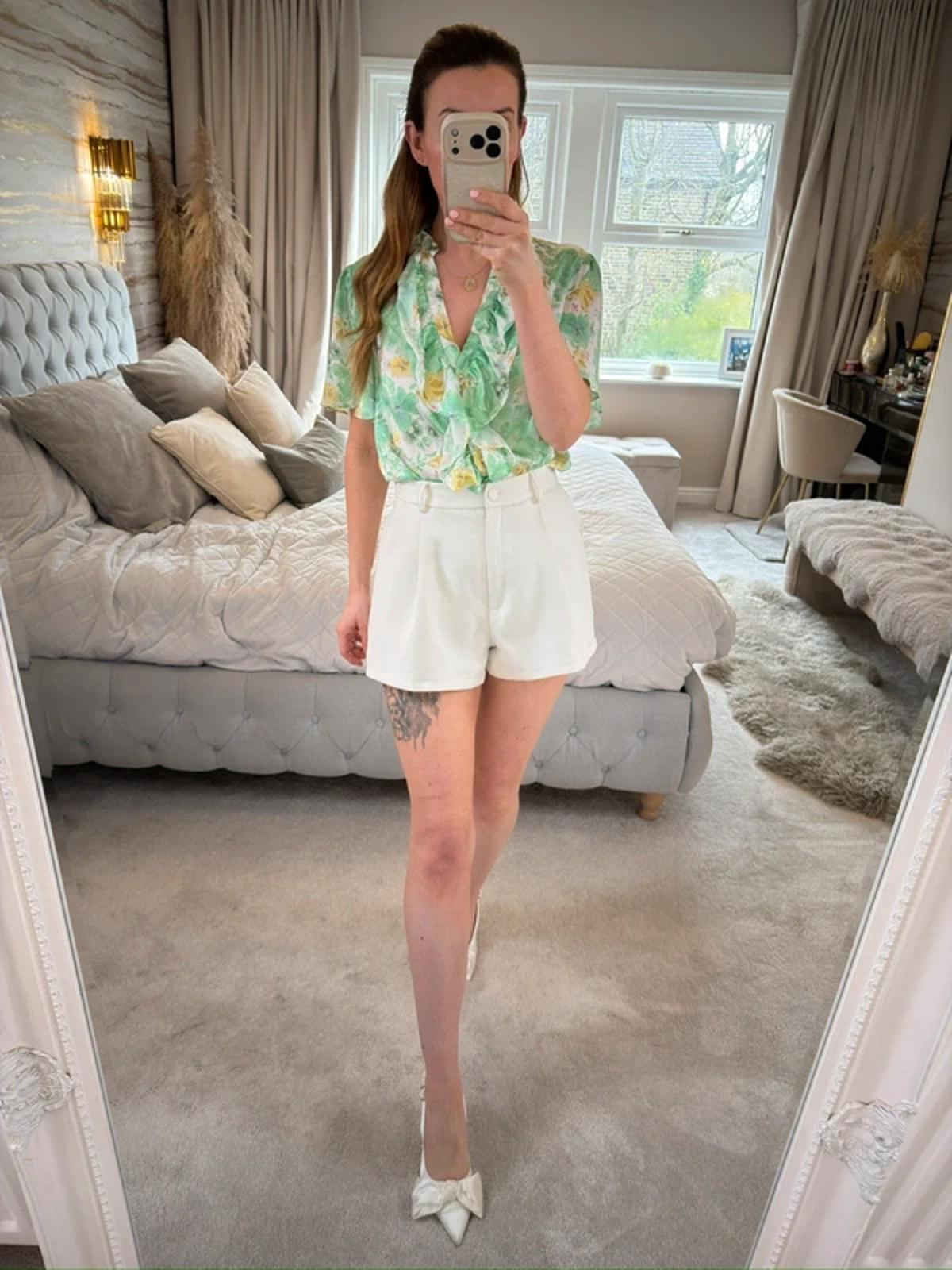 Zara Green Floral Frill Blouse Small