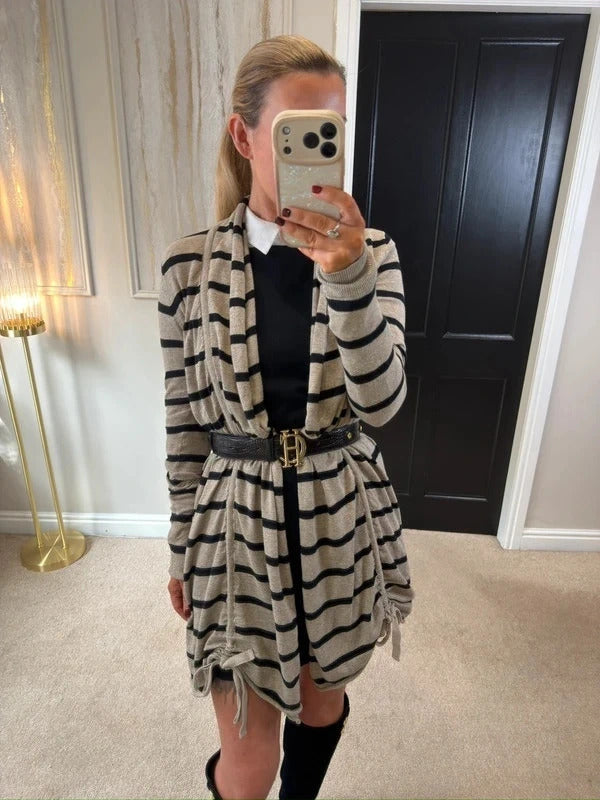Y2K AllSaints Beige & Black Stripe Cardigan 8