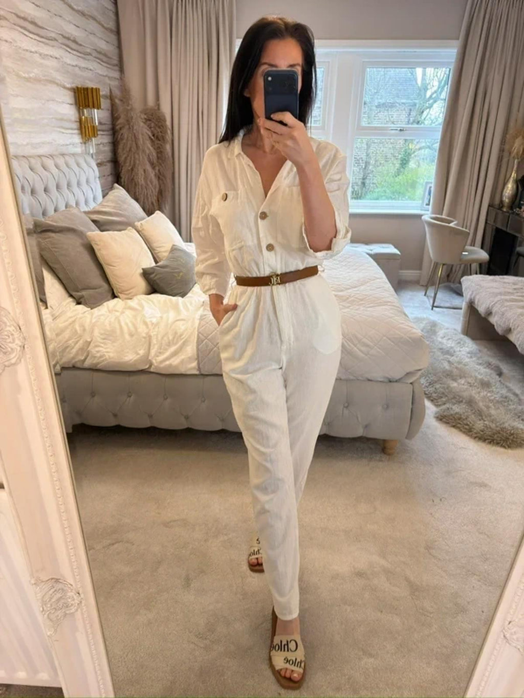 Zara White Linen Mix Jumpsuit XS
