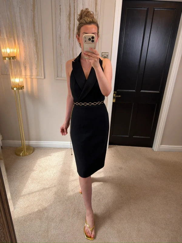 Karen Millen Black Halterneck Tuxedo Dress 12