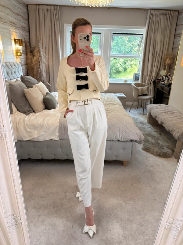 BNWT Sister Jane Cream & Black Bow Jacket Small