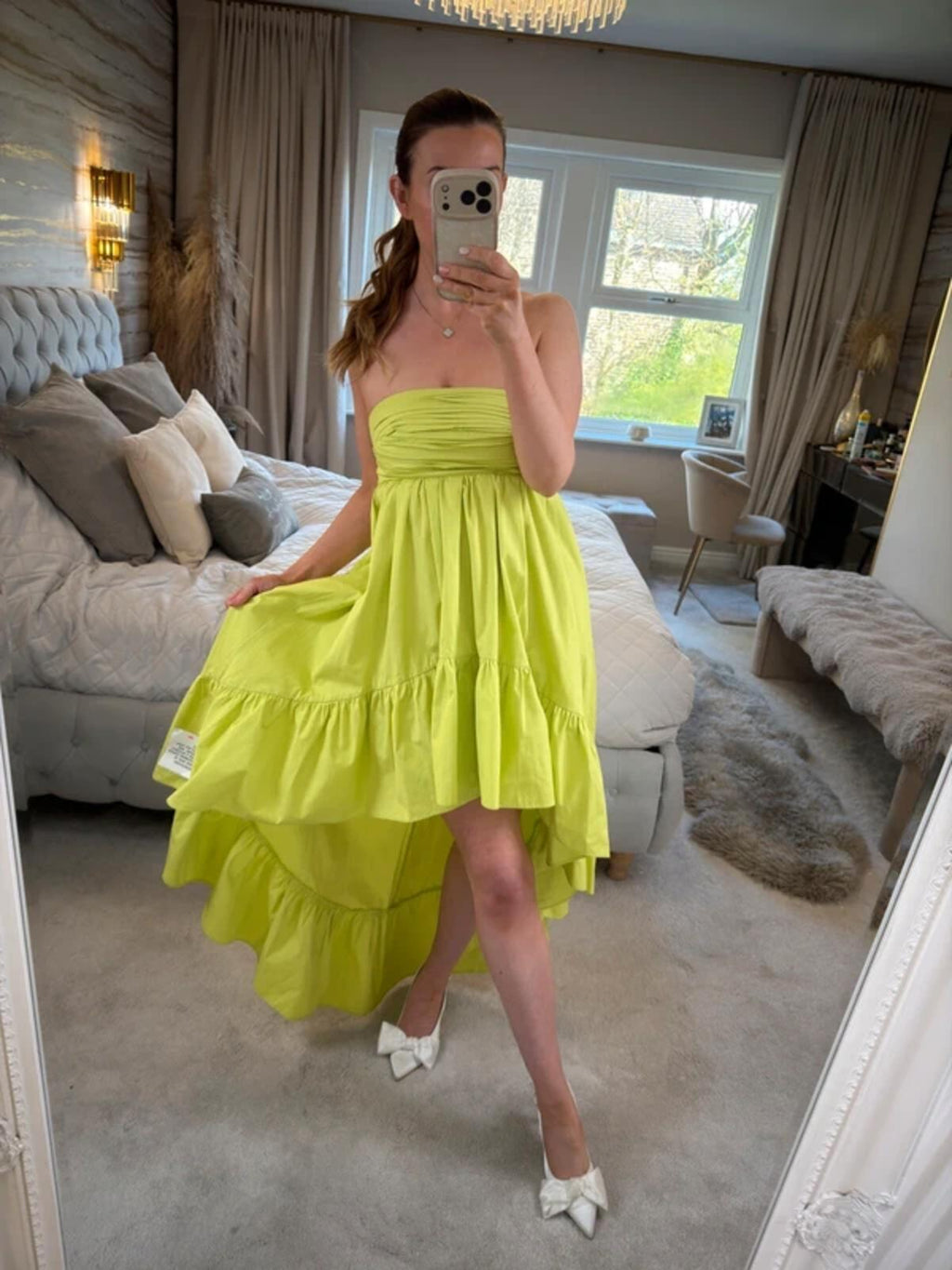 BNWT Asos Lime Green Strapless Dip Hem Dress 8