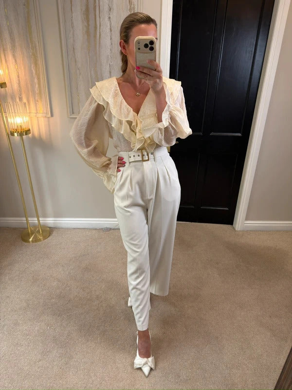 M&S Cream Frill Textured Blouse 18