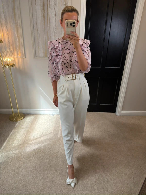 River Island Light Pink Frill Sheer Blouse 10