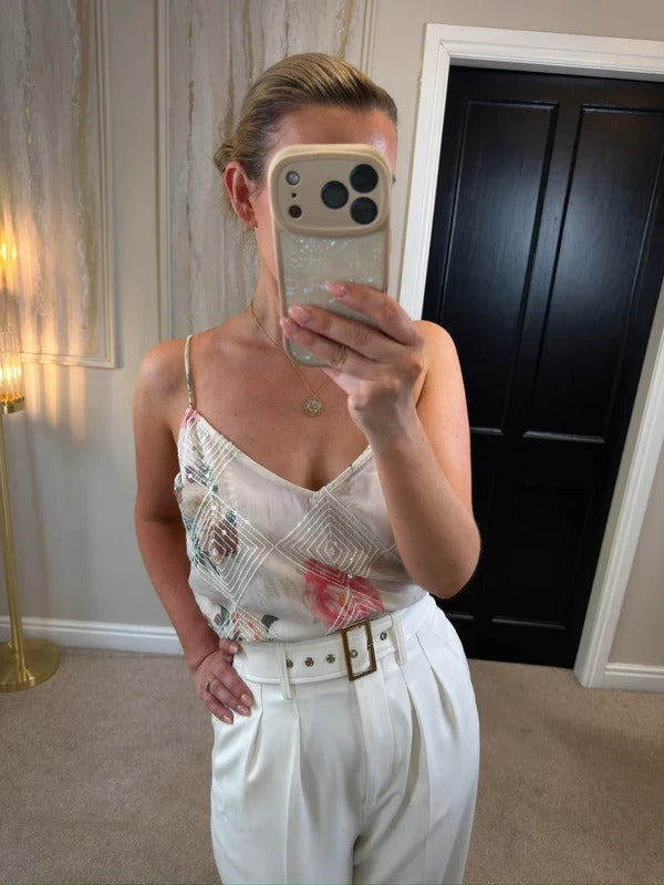 River Island Sequin Floral Frill Cami Blouse 16