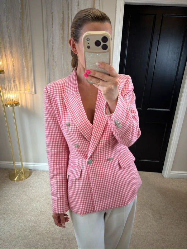 Zara Pink & White Gingham Blazer Small