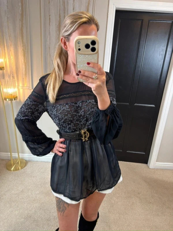 French Connection Black Sheer Boho Tunic 10