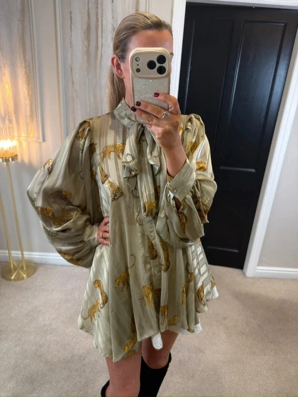 NB Avenue Animal Print Pussybow Blouse Tunic One Size