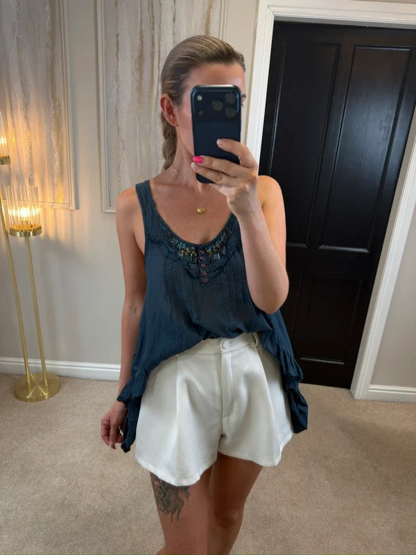 Vintage River Island Navy Boho Blouse 14