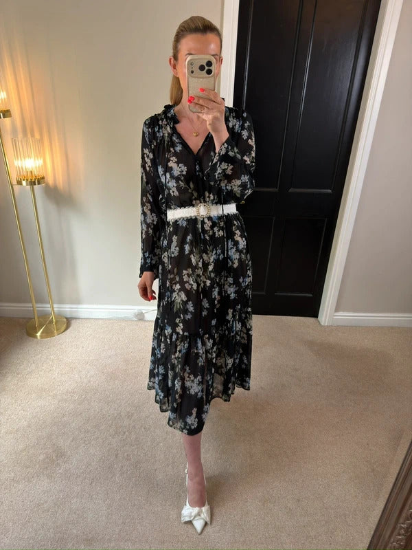 H&M Black Floral Sheer Oversized Dress XS