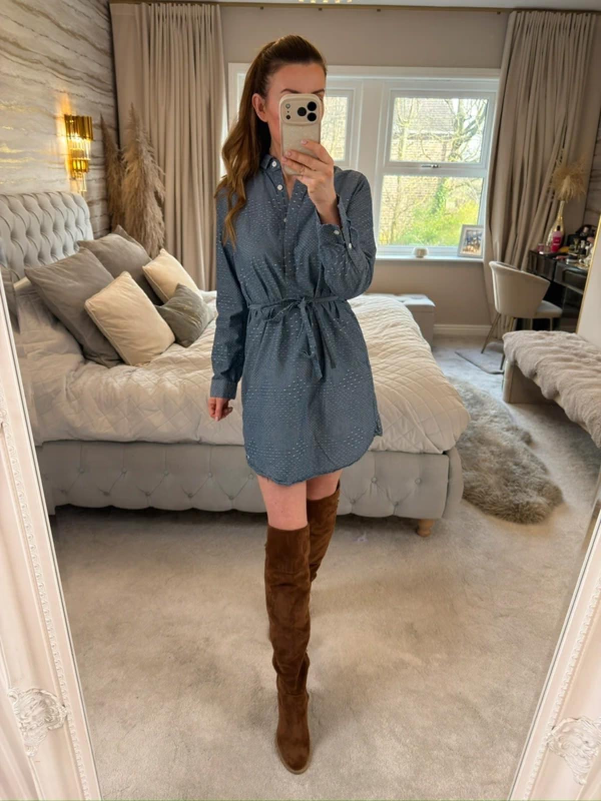 Jack Wills Blue Textured Belted Shirt Dress 8