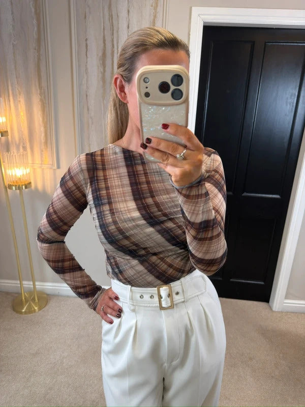 Zara Brown Semi Sheer Asymmetrical Top Small