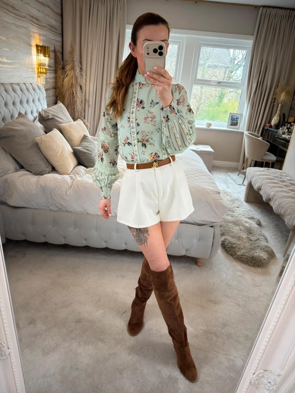 Hermant & Nandita Mint Green Floral Lace Blouse XS