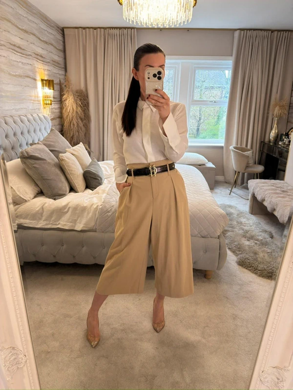 River Island Beige Cropped Wide Leg Trouser 14