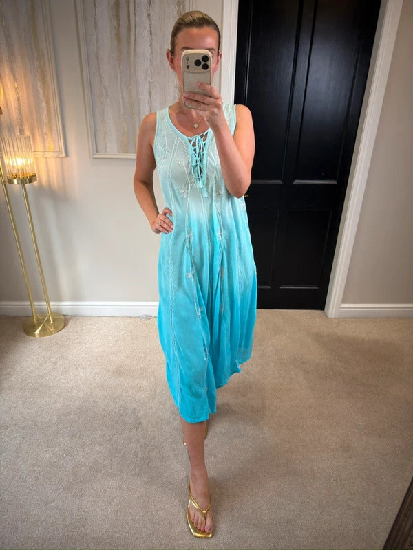 Boutique Blue Boho Midi Dress One Size