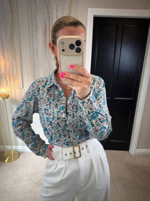 Boden Blue Floral Leaf Shirt 14