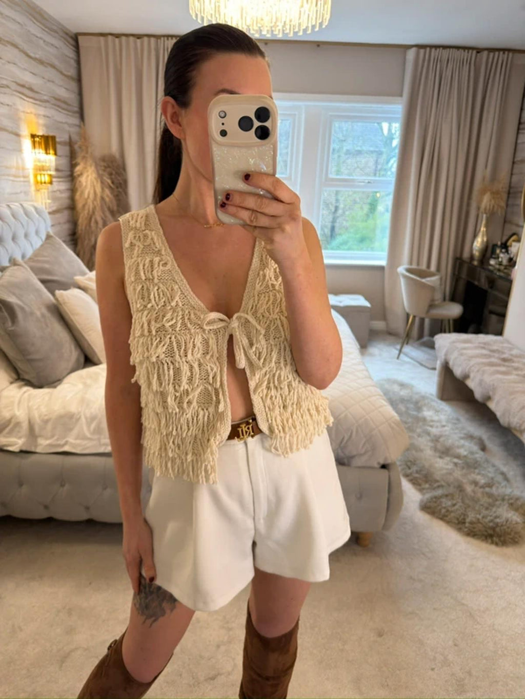 Cream Shaggy Boho Waistcoat 8