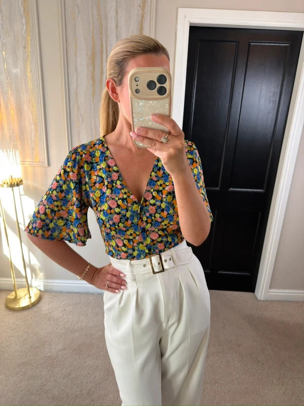 ASOS Multicoloured Floral Tie Back Blouse 10