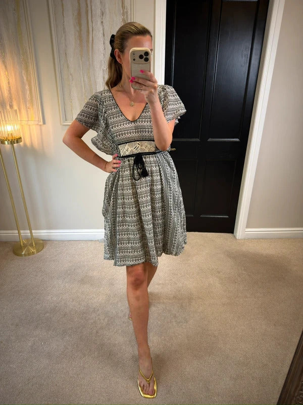 French Connection Cream & Black Boho Dress 12