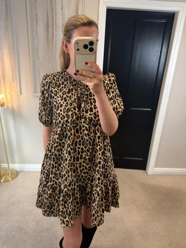 Primark Brown Animal Print Smock Dress Small