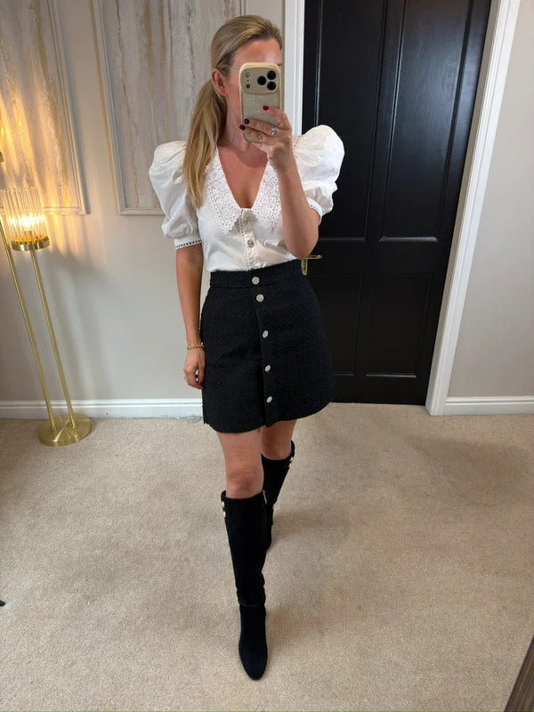H&M Black Tweed Diamanté Skirt 12
