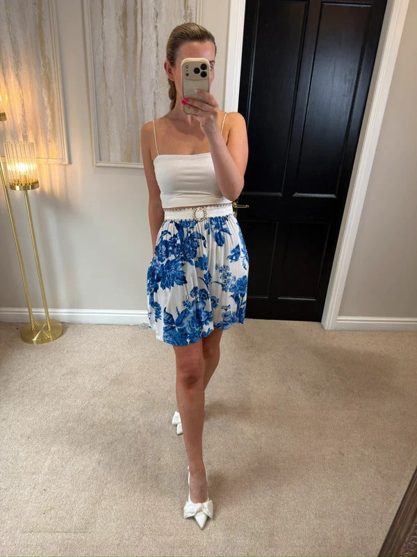 Cath Kidston White & Blue Floral Skirt Small