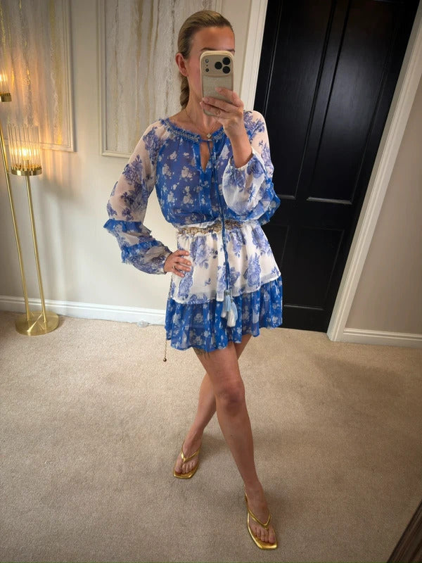 BNWT River Island Blue & White Floral Mini Dress