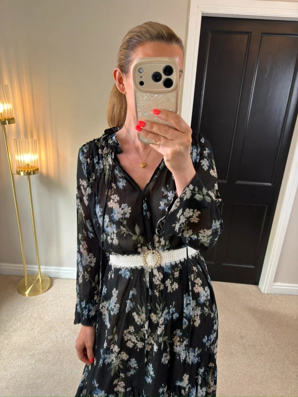 H&M Black Floral Sheer Oversized Dress XS