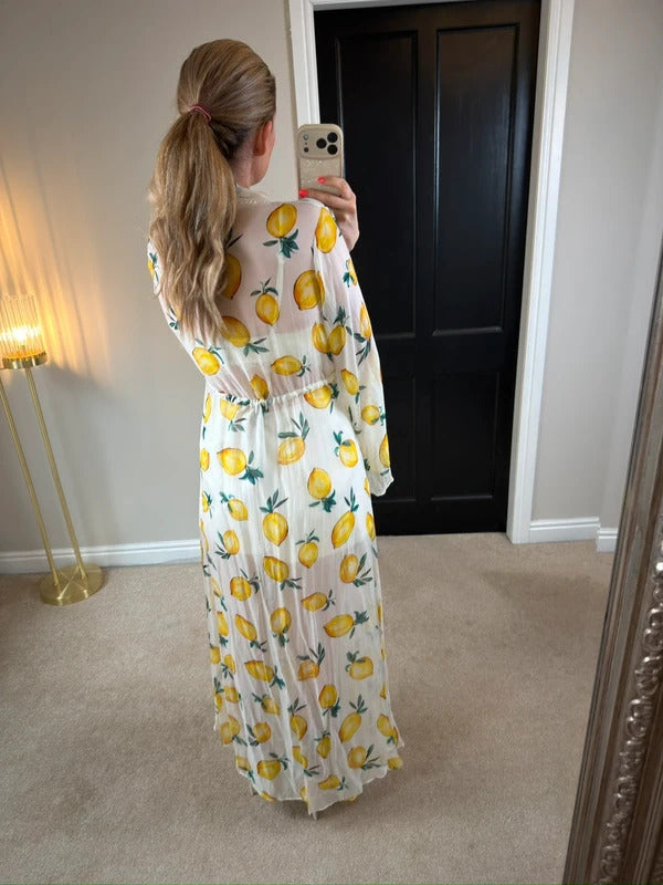 Alexandra Miro Chloe Gown Sorento White Lemon Maxi Kimono Small