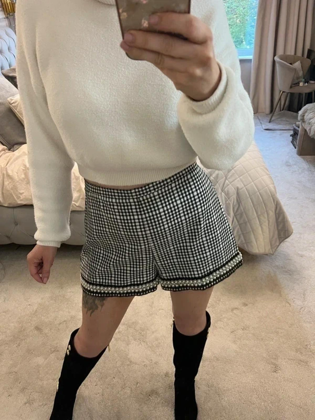 River Island Black & White Embellished Shorts 8 / 10