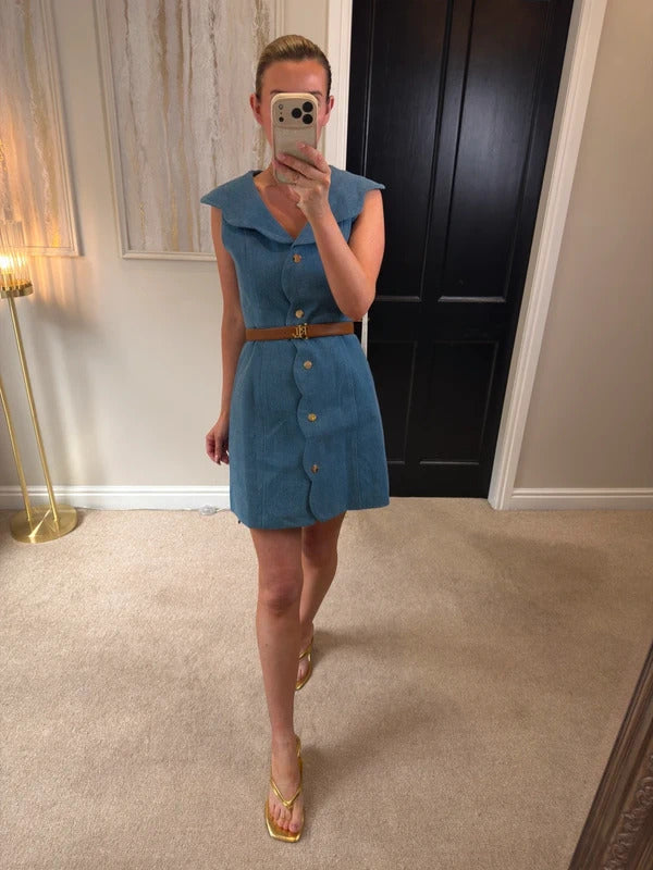 BNWT Vita Grace Sharna Scallop Hem Denim Mini Dress Size Medium