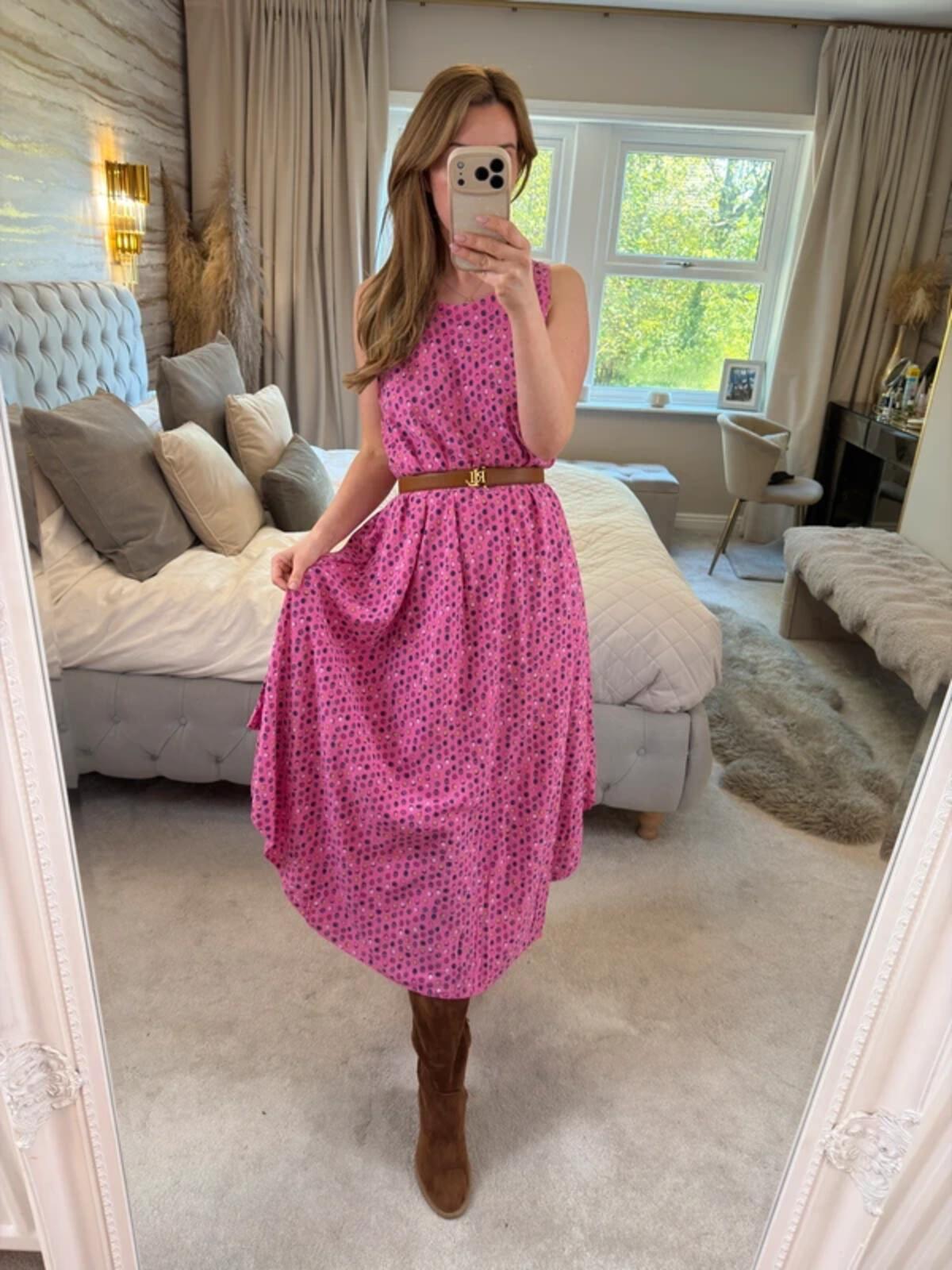 Nina Murati Pink Handkerchief Midi Dress One Size