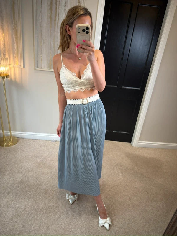 Zara Dusky Blue Pleated Culottes Medium