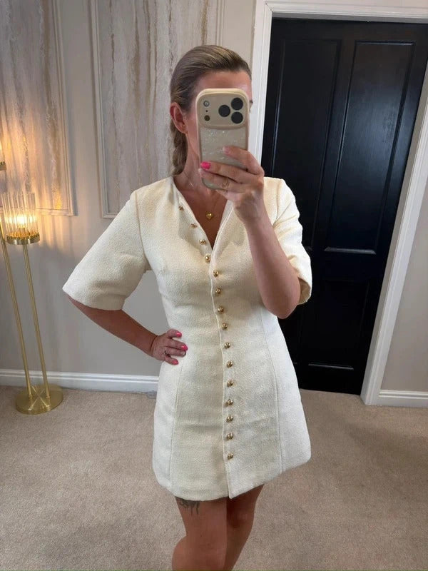 H&M Cream Tweed Effect Mini Dress XS