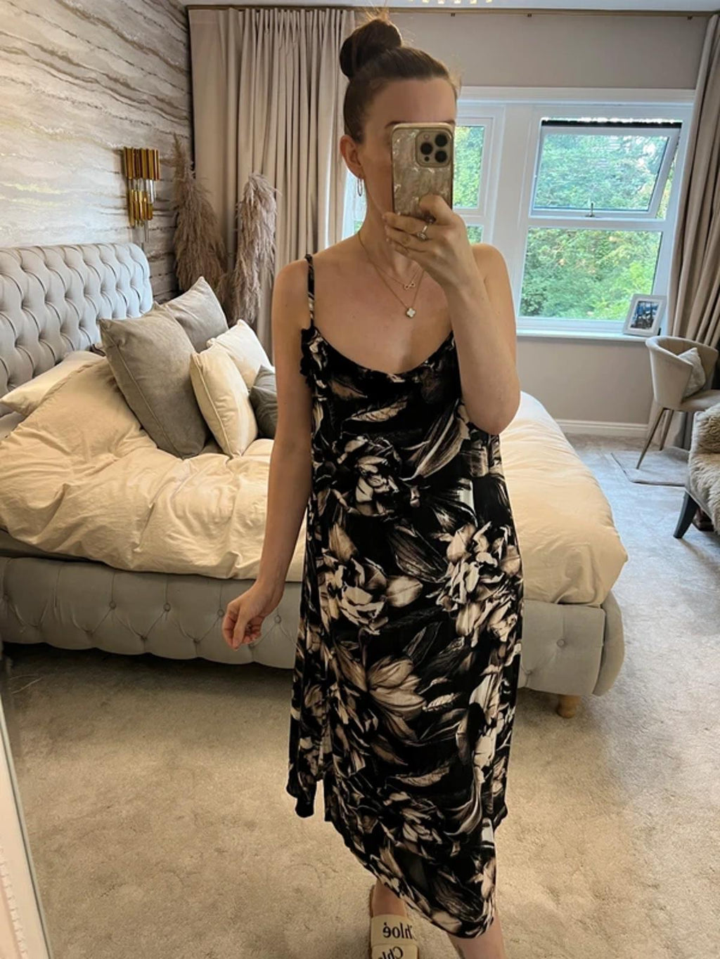 Next Black & Beige Floral Frill Midi Dress / Beach Dress 12